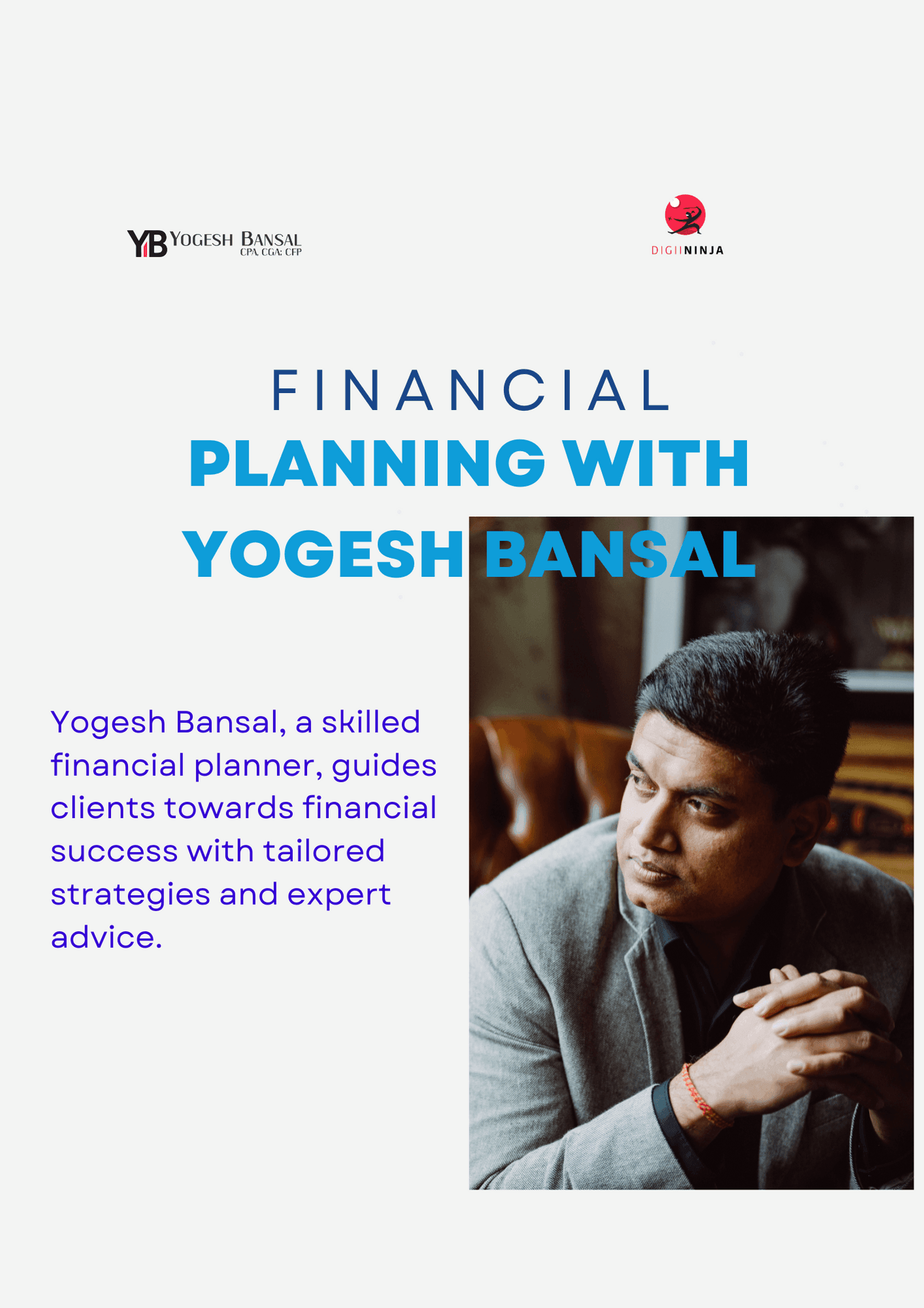 Advertisement for financial planning with Yogesh Bansal, featuring text about his expertise and services.