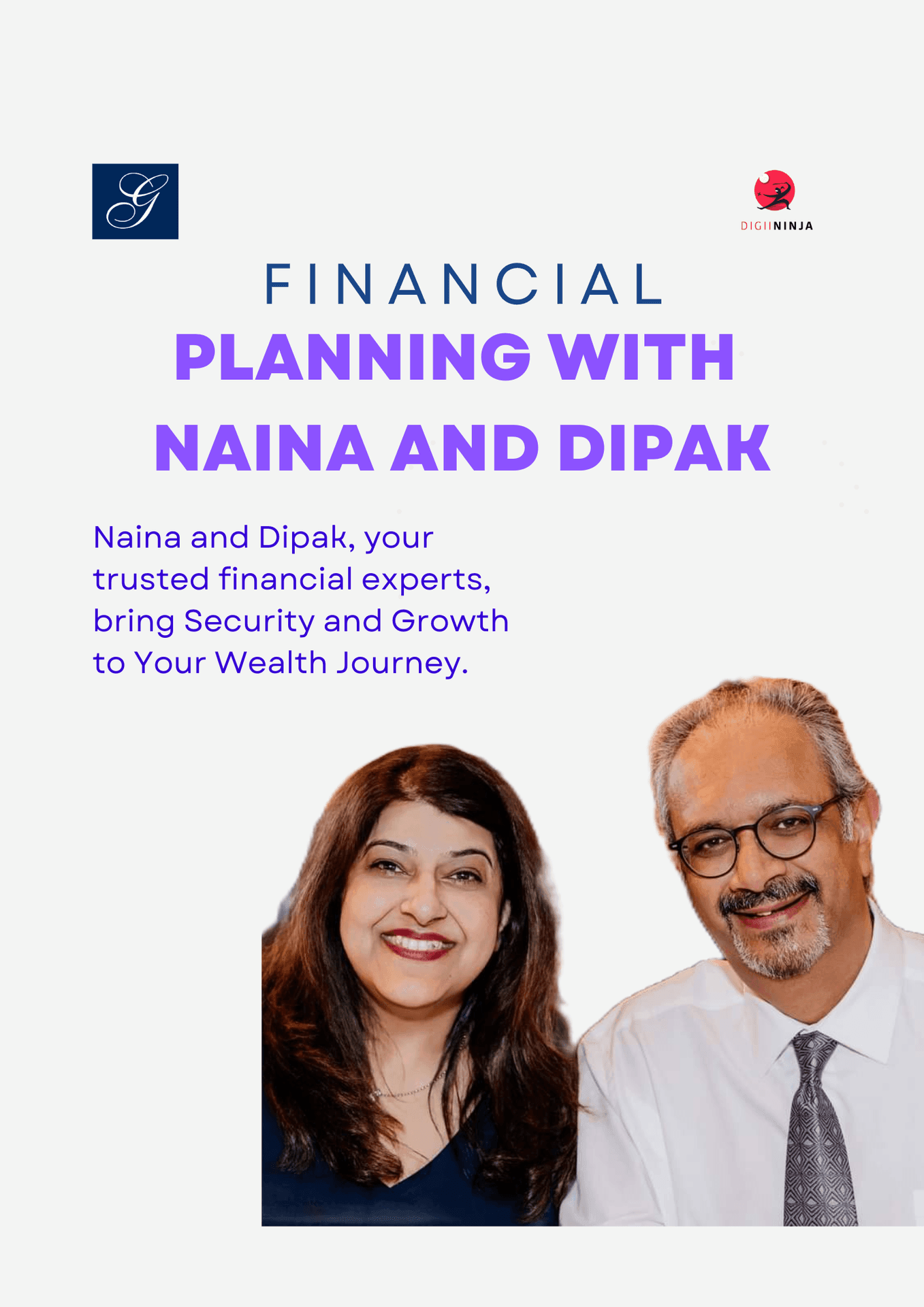 A man with glasses and a woman smiling at the camera for a business spotlight - The Gandevia Insurance - Digii Ninja